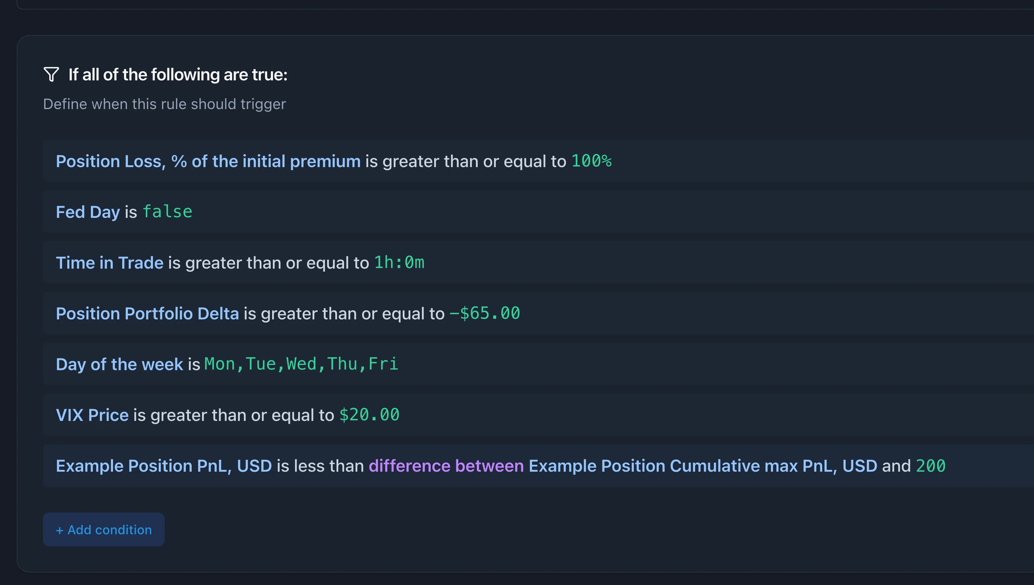 Complex conditions interface screenshot